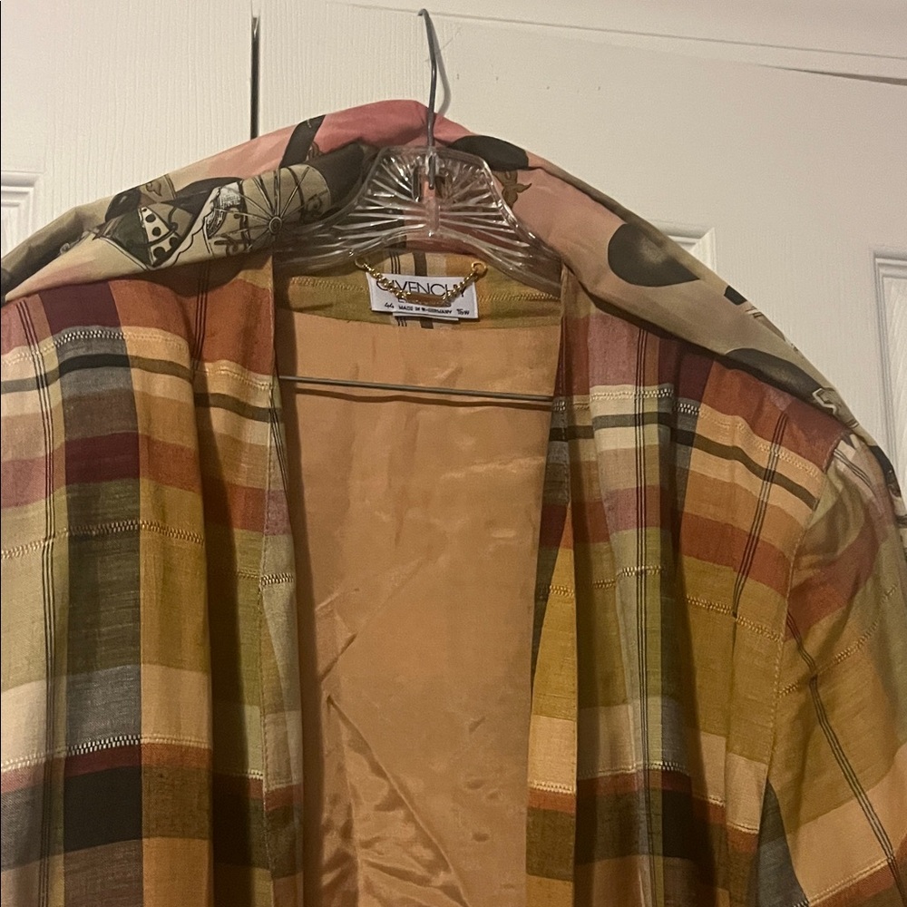 Givenchy Plaid Open-Front Robe in Olive, Rust and Cream - Picture 2 of 5